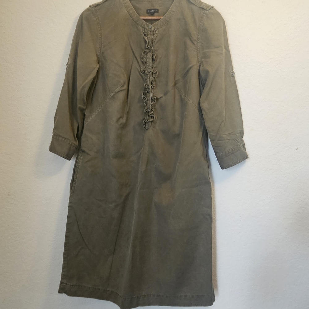 Talbots‎ Military Shirt Midi Dress Womens Size 2 Olive Green Utility